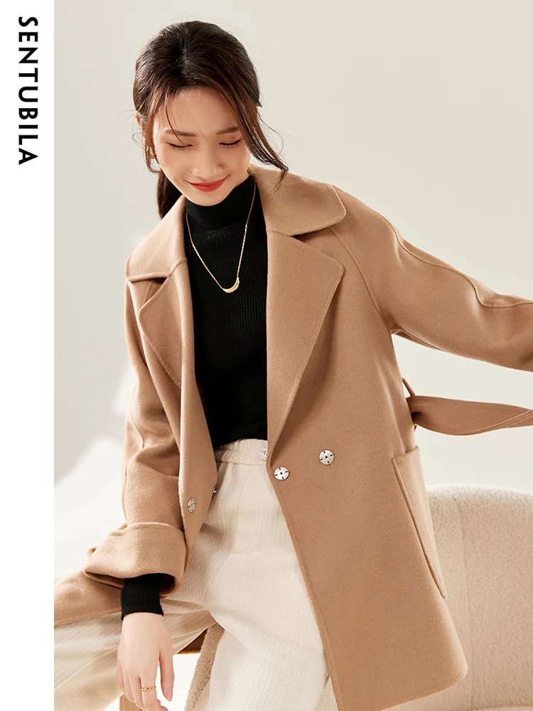 Wool Coat Peacoat - SENTUBILA Kadın Kış Yün Paltolar Zarif