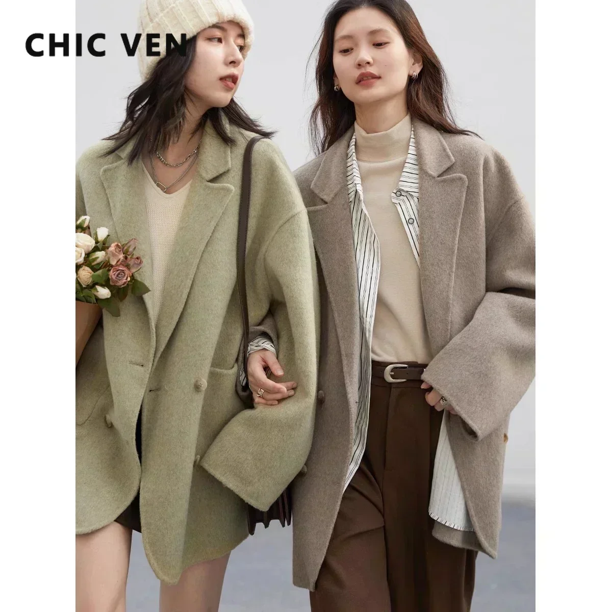 Wool Coat Peacoat - CHIC VEN kadın Yün Palto Gevşek