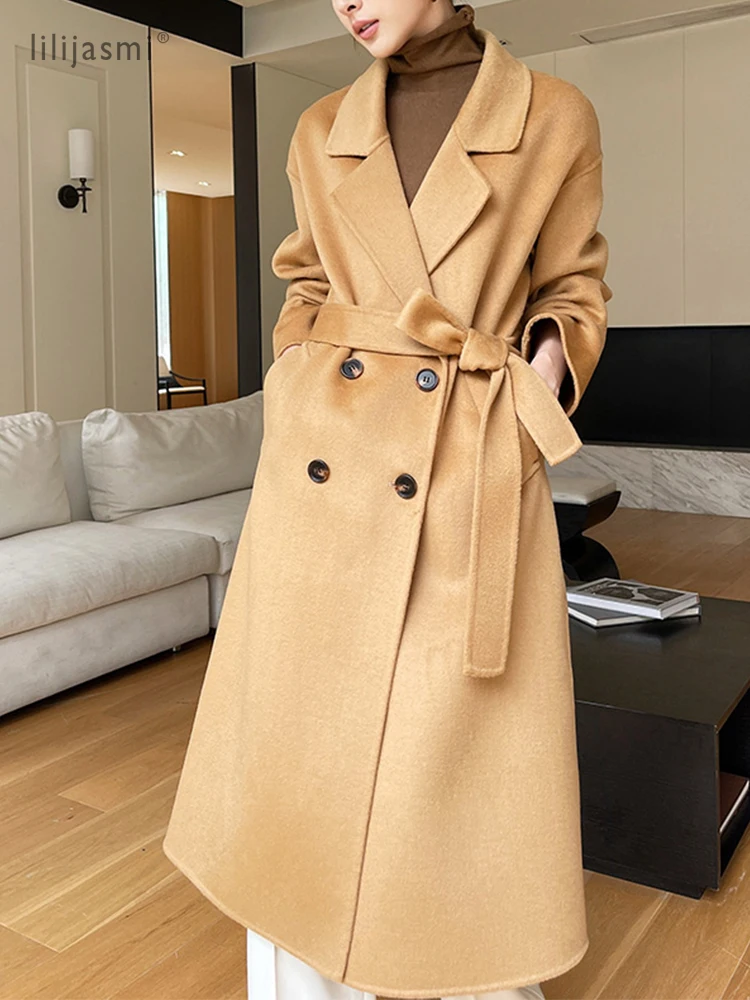 Wool Coat Peacoat - Çentik yaka yün ceket damla-omuz kadınlar
