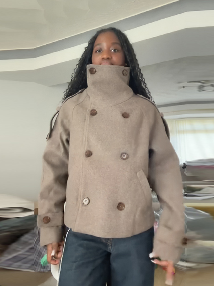 Dik Yaka Kısa Kahverengi Kadın - Wool Coat Peacoat incelemesi ve fiyatı